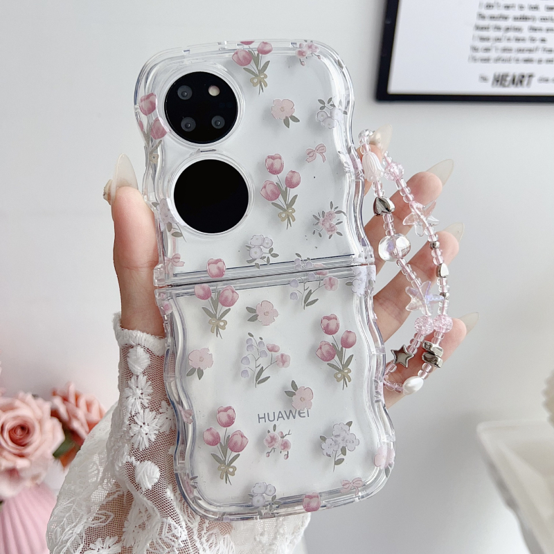 Etui Huawei Pocket 2 — 3D camellia cvijet, reljefni dizajn, skicirano cvijeće, japansko-korejski stil