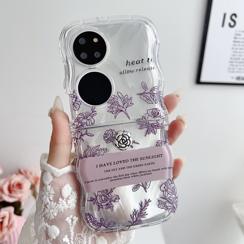 Etui Huawei Pocket 2 — 3D camellia cvijet, reljefni dizajn, skicirano cvijeće, japansko-korejski stil