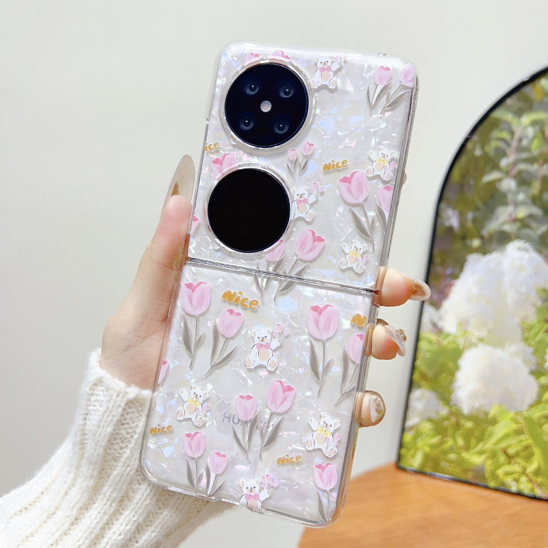 Etui Huawei Pocket 2 — 3D camellia cvijet, reljefni dizajn, skicirano cvijeće, japansko-korejski stil