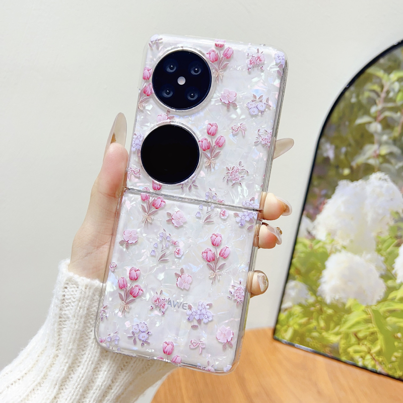 Etui Huawei Pocket 2 — 3D camellia cvijet, reljefni dizajn, skicirano cvijeće, japansko-korejski stil