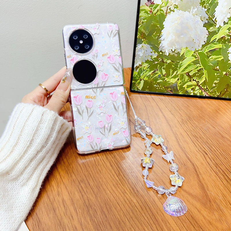 Etui Huawei Pocket 2 — 3D camellia cvijet, reljefni dizajn, skicirano cvijeće, japansko-korejski stil