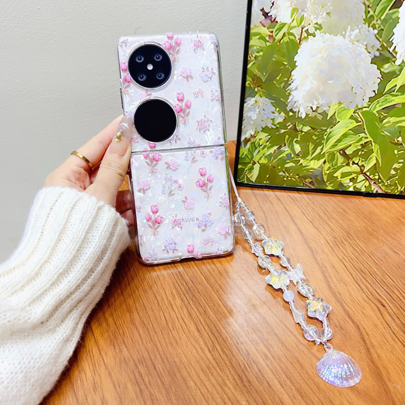 Etui Huawei Pocket 2 — 3D camellia cvijet, reljefni dizajn, skicirano cvijeće, japansko-korejski stil