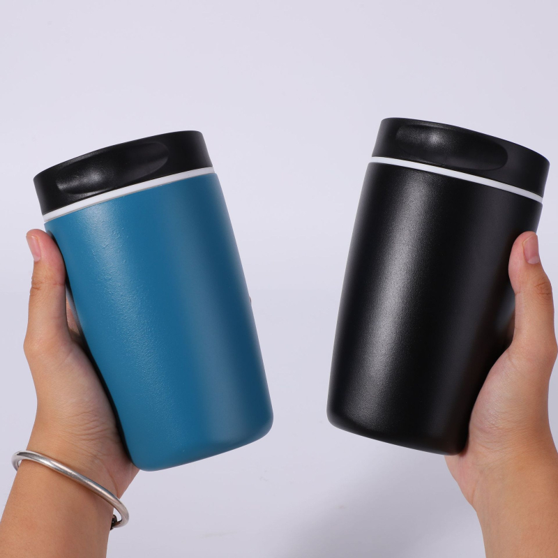 Cană termoizolantă din oțel inoxidabil, culoare uni, compactă, pentru cafea băută direct, activități în aer liber