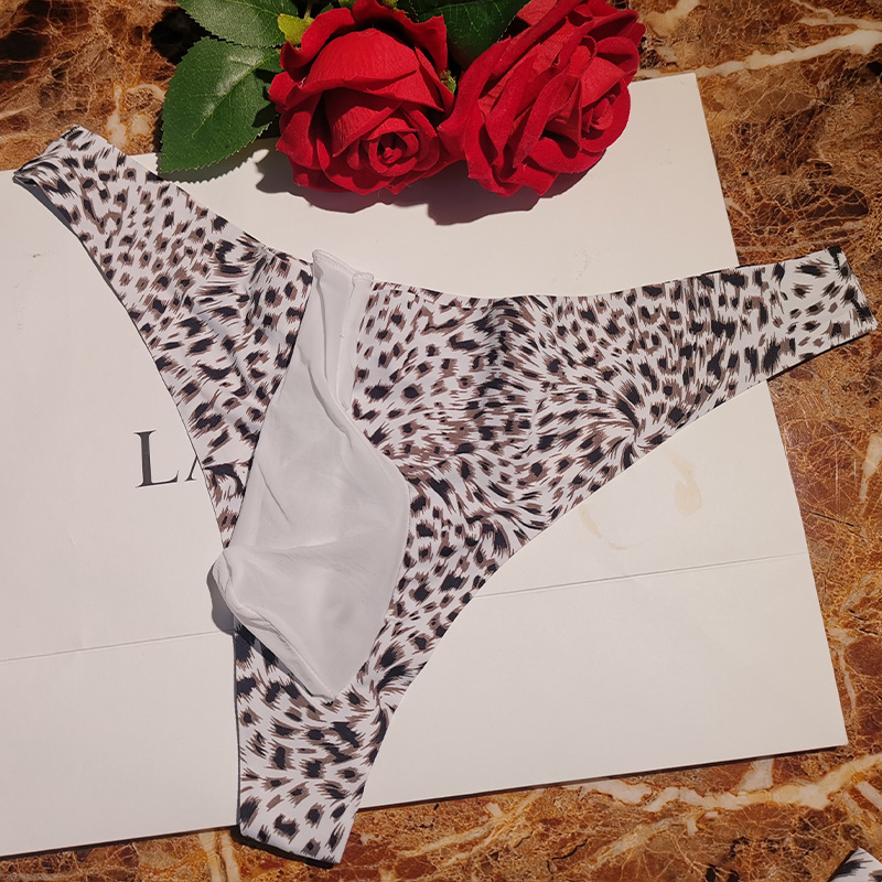 Ice Silk leopard uzorak, muške tangice, prozirne, bezšivne, ultra-tanke za ljeto