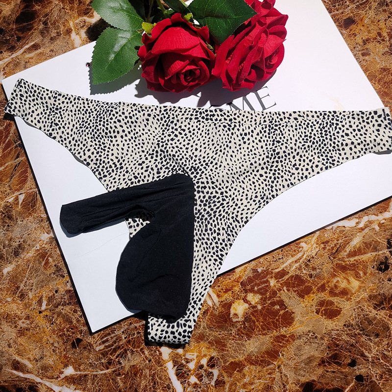 Ice Silk leopard uzorak, muške tangice, prozirne, bezšivne, ultra-tanke za ljeto