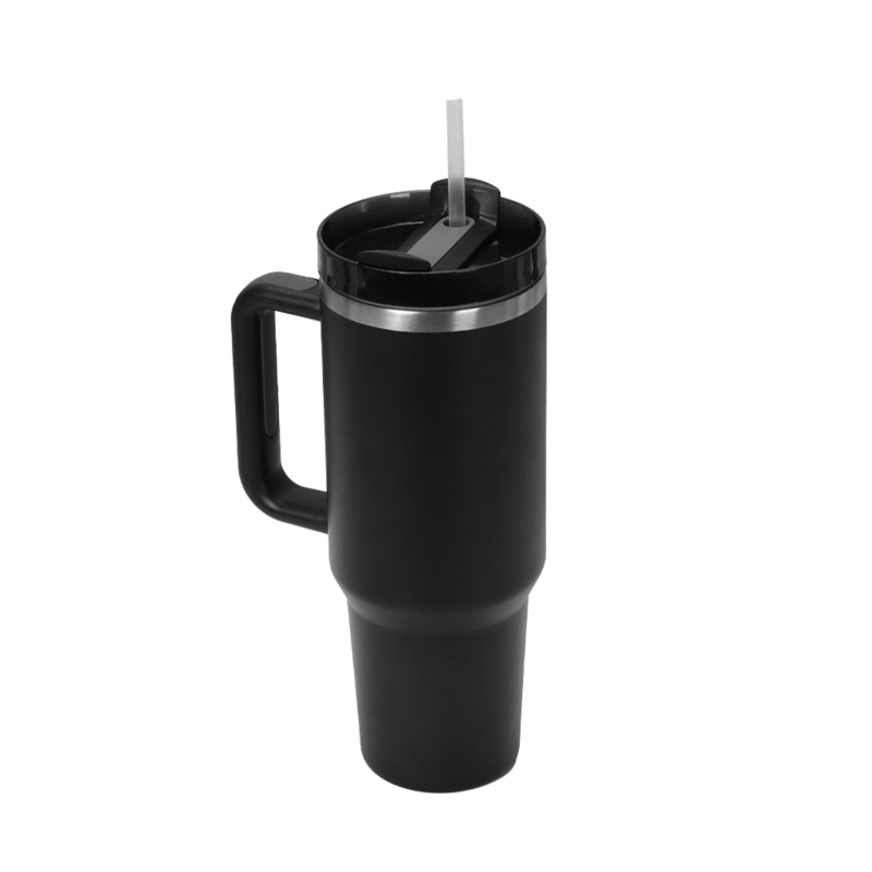 Cană auto din oțel inoxidabil, izolație vid, pereți dubli, cu pai, mâner, 40 oz