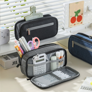Etui cu trei compartimente, design creativ, cutie multifuncțională pentru rechizite școlare pentru copii