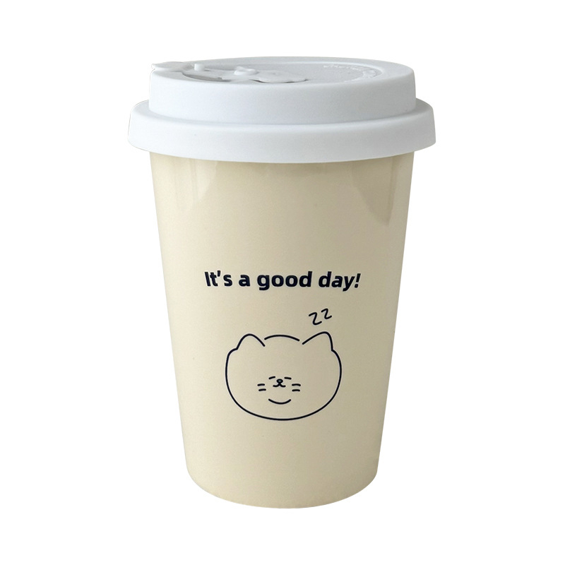 Ceașcă ceramică pentru cafea și ceai cu lapte, stil Instagram, imitare a unui pahar de hârtie, pentru uz casnic, design drăguț desen animat cu pai