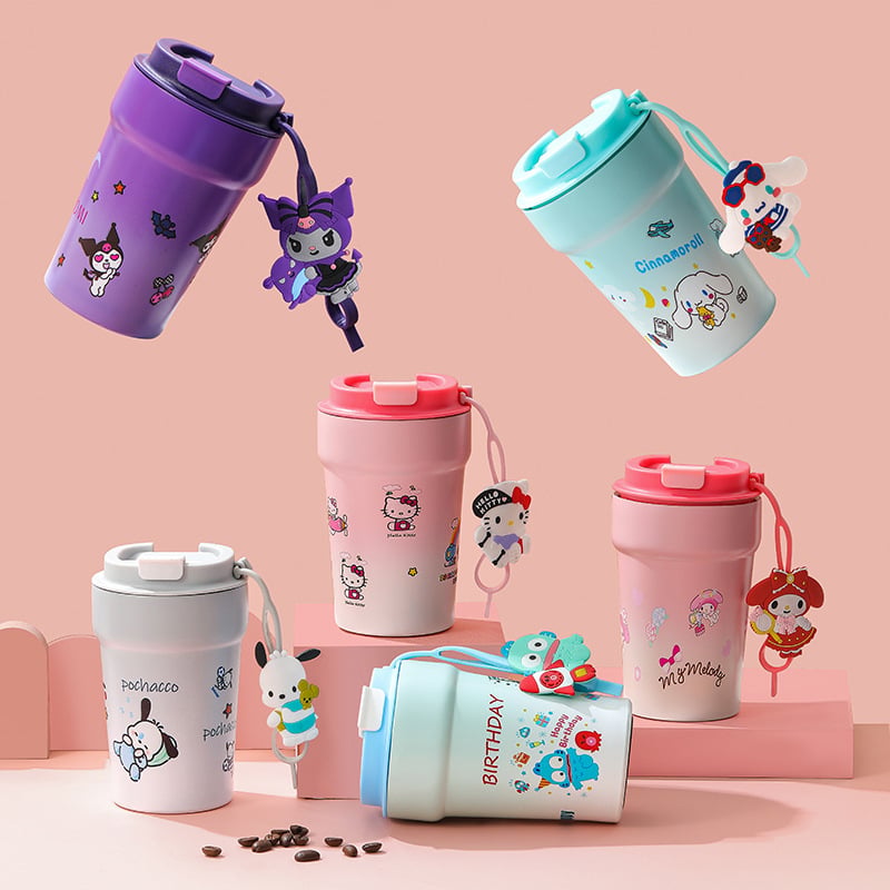 Ceașcă de cafea cu desen animat din oțel inoxidabil 304, termos izolat cu pereți dubli, portabil pentru mașină, potrivită pentru studenți