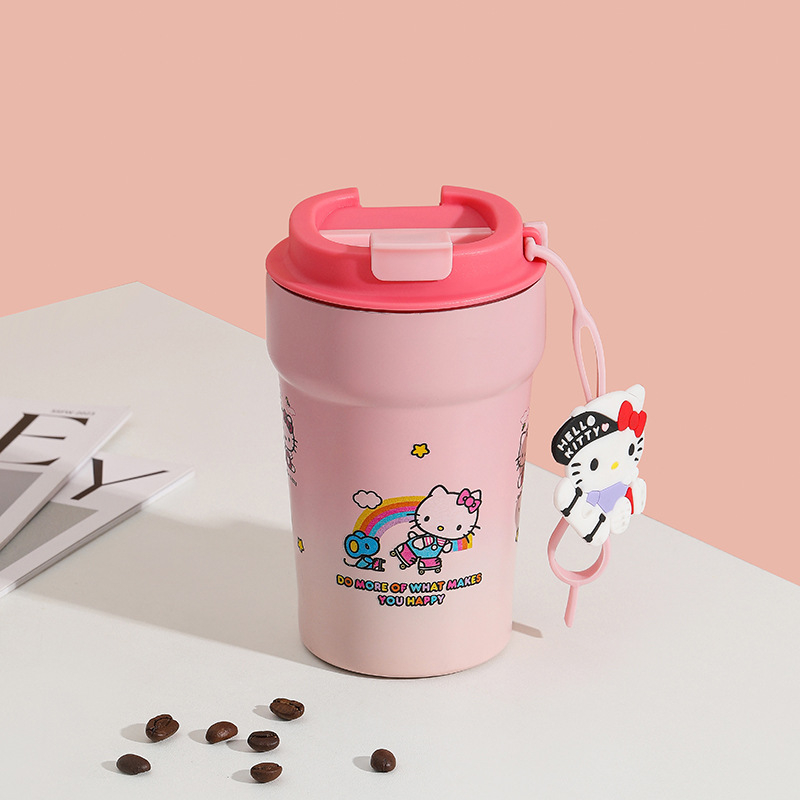 Ceașcă de cafea cu desen animat din oțel inoxidabil 304, termos izolat cu pereți dubli, portabil pentru mașină, potrivită pentru studenți