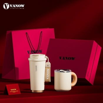 Vanow Termos de cafea cu gravură – cutie cadou pentru femei, model nou 2023, cu pai, izolație
