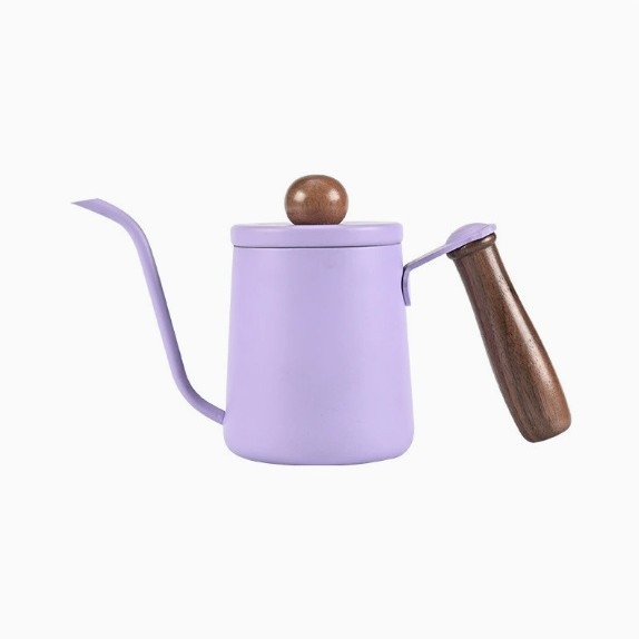Ceainic pour-over de 350 ml, cu mâner din lemn de nuc, oțel inoxidabil 304, cu scară de măsurare și gură lungă