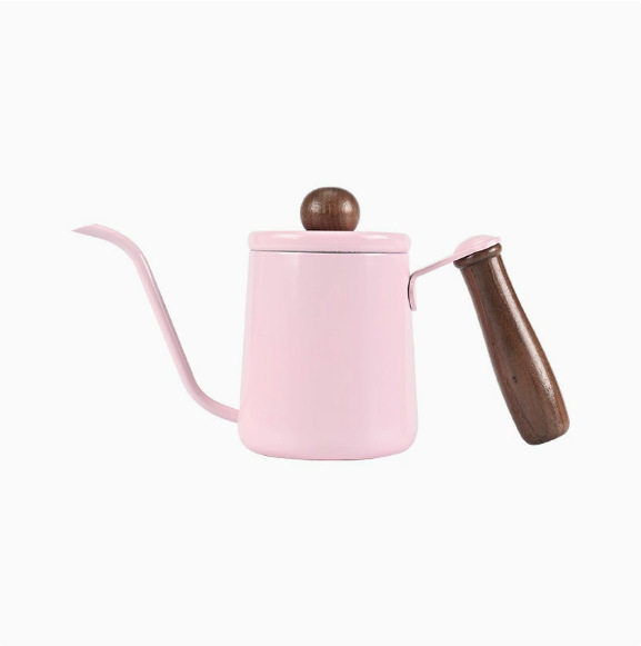 Ceainic pour-over de 350 ml, cu mâner din lemn de nuc, oțel inoxidabil 304, cu scară de măsurare și gură lungă