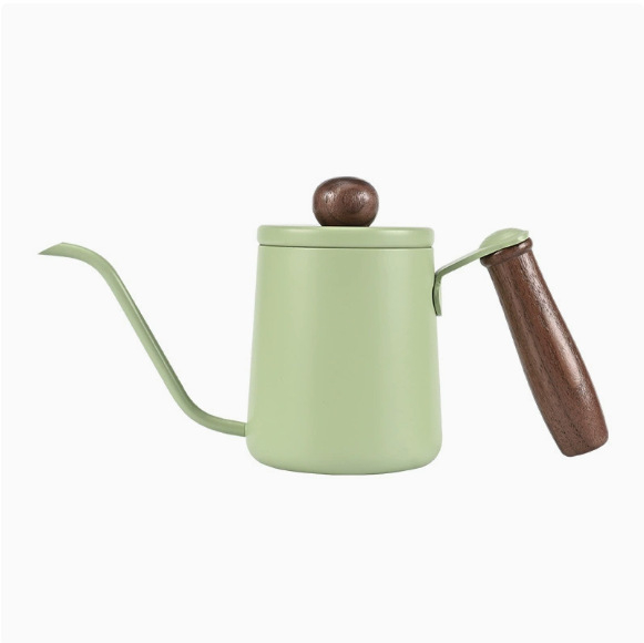 Ceainic pour-over de 350 ml, cu mâner din lemn de nuc, oțel inoxidabil 304, cu scară de măsurare și gură lungă