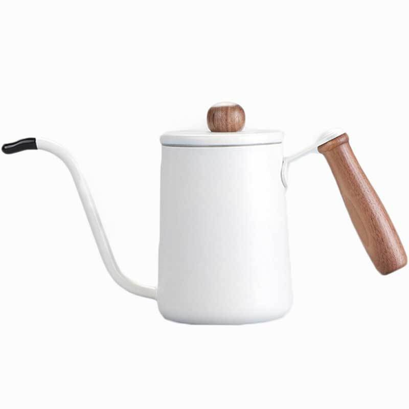 Ceainic pour-over de 350 ml, cu mâner din lemn de nuc, oțel inoxidabil 304, cu scară de măsurare și gură lungă