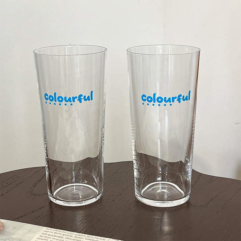 Pahar din sticlă cu litere în stil Instagram – design minimalist pentru apă, lapte, suc și cafea; sticlă subțire, estetică înaltă, cu pai
