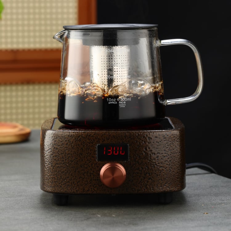 Ceainic și cafetieră din sticlă borosilicat de înaltă calitate, cu capacitate mare, filtru din oțel inoxidabil, pentru plită electrică din ceramică