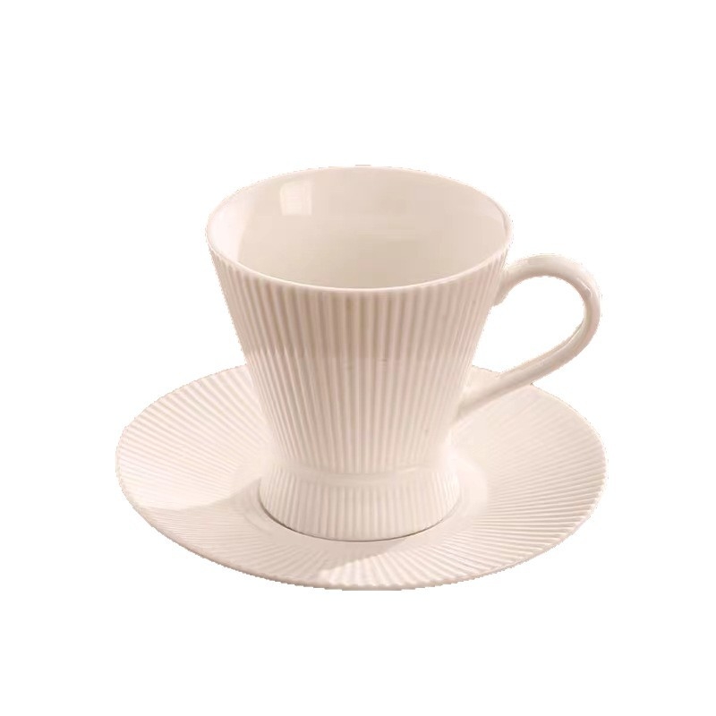 Set cafea cu ceașcă și farfurioară în dungi negre și albe, stil retro, ceramică nordică, unisex, pentru ceaiul de după-amiază și gustări