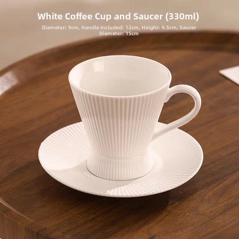 Set cafea cu ceașcă și farfurioară în dungi negre și albe, stil retro, ceramică nordică, unisex, pentru ceaiul de după-amiază și gustări