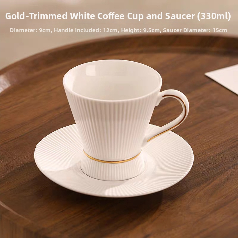 Set cafea cu ceașcă și farfurioară în dungi negre și albe, stil retro, ceramică nordică, unisex, pentru ceaiul de după-amiază și gustări