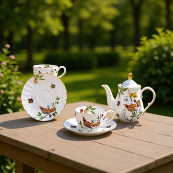 Set de cafea din porțelan cu os, 1 oală și 2 căni, stil european, pentru cafea după-amiaza, personalizare logo disponibil