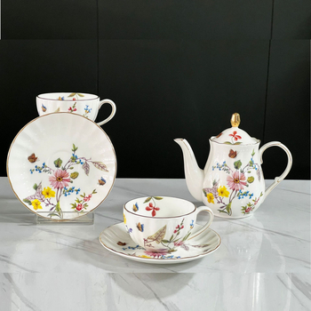 Set de cafea din porțelan cu os, 1 oală și 2 căni, stil european, pentru cafea după-amiaza, personalizare logo disponibil