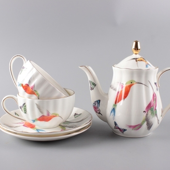Set de cafea din porțelan cu os, 1 oală și 2 căni, stil european, pentru cafea după-amiaza, personalizare logo disponibil
