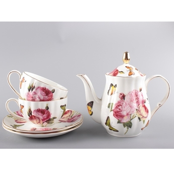Set de cafea din porțelan cu os, 1 oală și 2 căni, stil european, pentru cafea după-amiaza, personalizare logo disponibil