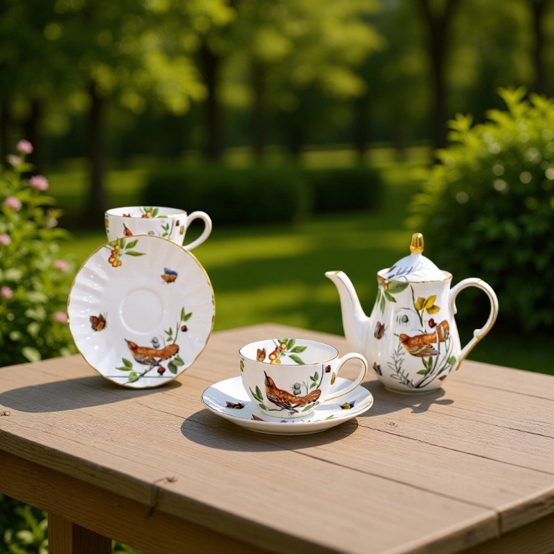 Set de cafea din porțelan cu os, 1 oală și 2 căni, stil european, pentru cafea după-amiaza, personalizare logo disponibil