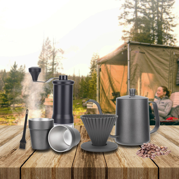 Set cafea pentru filtru manual, model nou de 26 de ani, cutie de călătorie portabilă pentru exterior, oțel inoxidabil, 9 piese