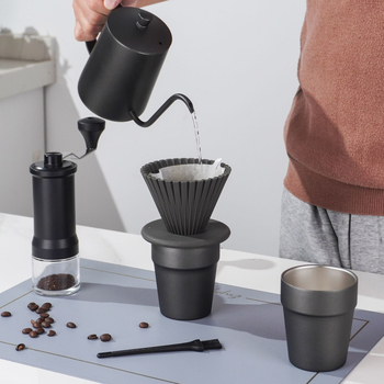 Set cafea pentru filtru manual, model nou de 26 de ani, cutie de călătorie portabilă pentru exterior, oțel inoxidabil, 9 piese