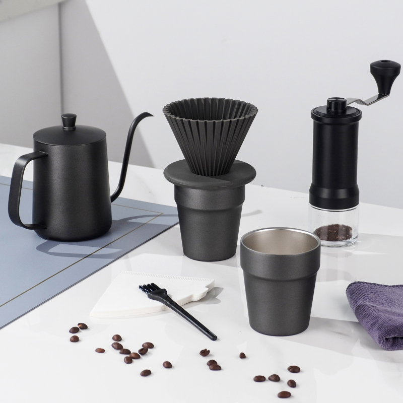 Set cafea pentru filtru manual, model nou de 26 de ani, cutie de călătorie portabilă pentru exterior, oțel inoxidabil, 9 piese