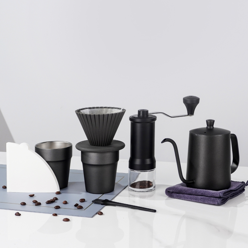 Set cafea pentru filtru manual, model nou de 26 de ani, cutie de călătorie portabilă pentru exterior, oțel inoxidabil, 9 piese