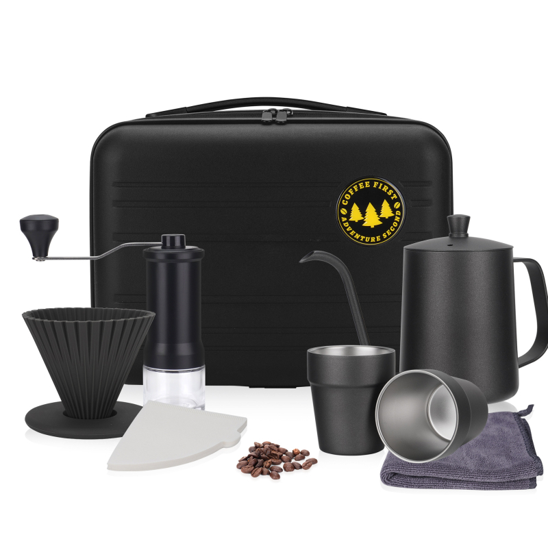 Set cafea pentru filtru manual, model nou de 26 de ani, cutie de călătorie portabilă pentru exterior, oțel inoxidabil, 9 piese
