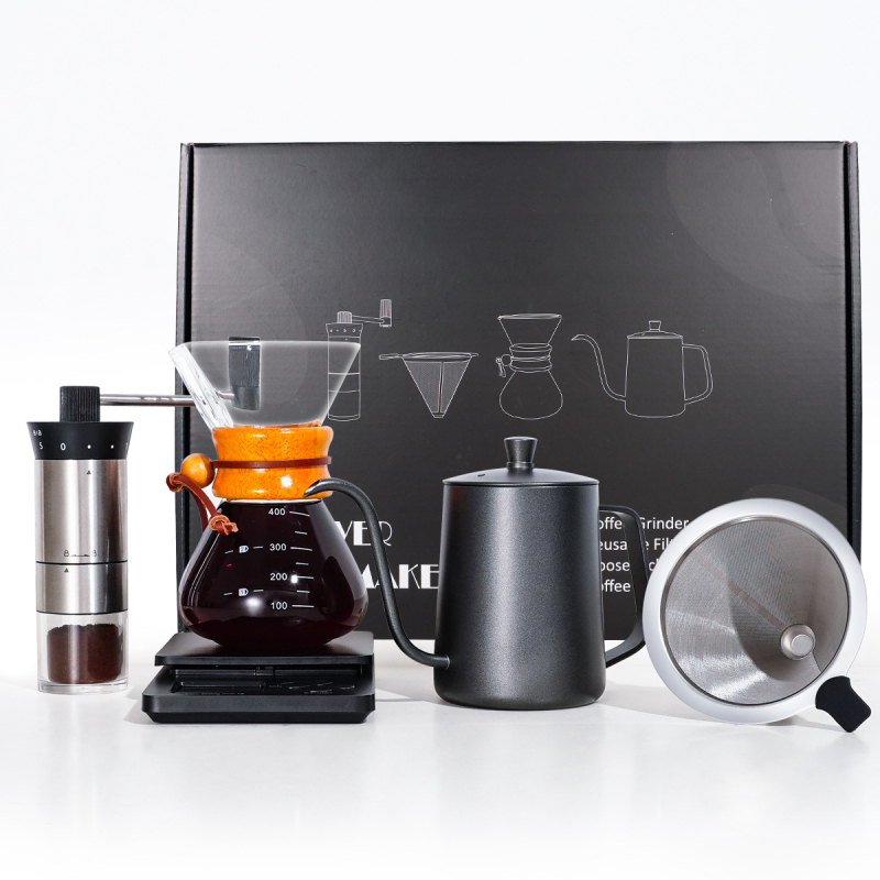 Set cafea pentru filtru manual, model nou de 26 de ani, cutie de călătorie portabilă pentru exterior, oțel inoxidabil, 9 piese