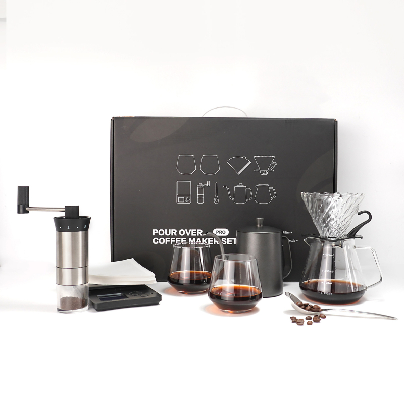 Set cafea pentru filtru manual, model nou de 26 de ani, cutie de călătorie portabilă pentru exterior, oțel inoxidabil, 9 piese