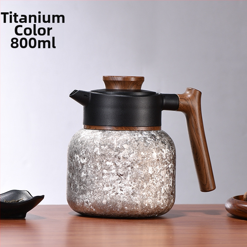 Fierbător izolat cu afișaj digital din titan pur, mâner texturat în lemn, pentru ceai și cafea, separare apă-ceai, pentru uz casnic