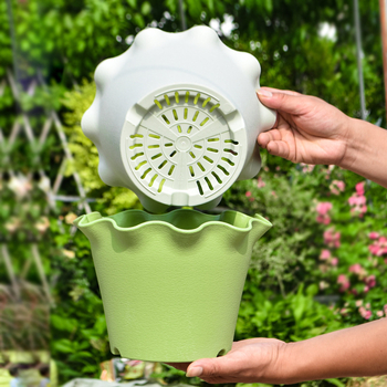 Ghiveci din rășină cu margine ondulată în stil frunză de lotus, pentru interior și balcon, design elegant