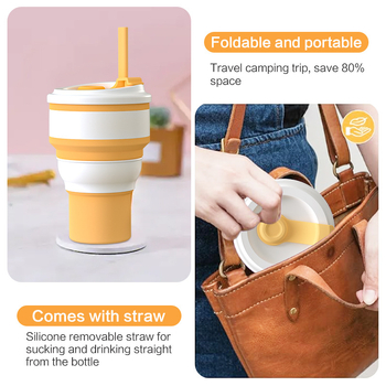 Cană pliabilă din silicon pentru călătorii, de calitate alimentară, rezistentă la temperaturi înalte, pliabilă, potrivită pentru apă de gură sau cafea, cană portabilă
