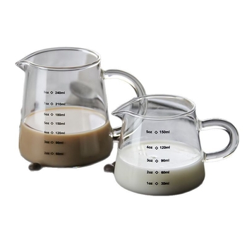 Vas pour-over pentru împărțirea cafelei, cu ceașcă de lapte din sticlă rezistentă la căldură și scară de măsurare