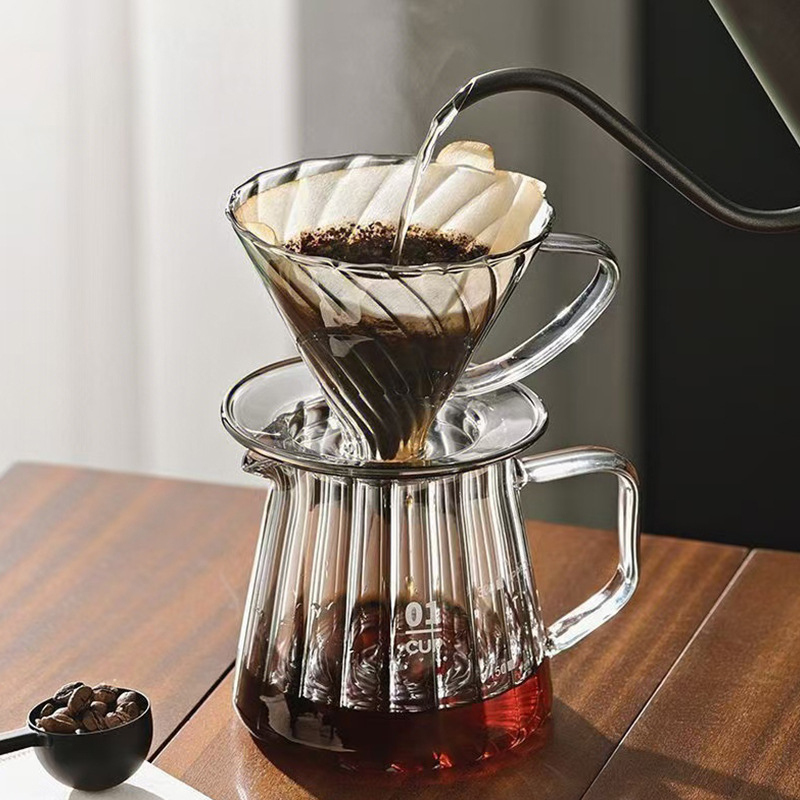 Cafetieră pour-over din sticlă borosilicat, pentru uz casnic, versiune cu pereți mai groși