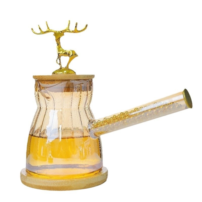 Sticlă borosilicată pentru cafea la filtru, cu mâner lateral și capac din bambus