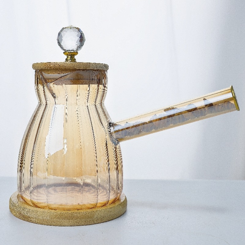 Sticlă borosilicată pentru cafea la filtru, cu mâner lateral și capac din bambus
