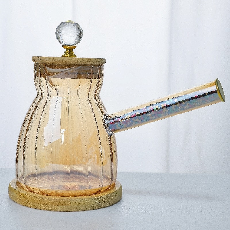 Sticlă borosilicată pentru cafea la filtru, cu mâner lateral și capac din bambus