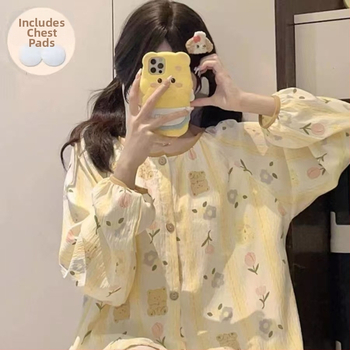 Sada dámskych pyžám s cardiganom s okrúhlym výstrihom a výstuhami na hrudi, z materiálu cloud cotton, s dlhými rukávmi a nohavicami, pohodlný domáci outfit