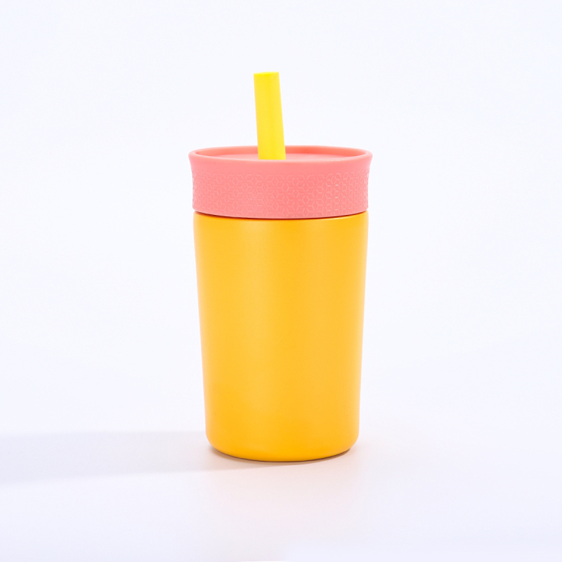 Noul termos mini din oțel inoxidabil pentru cafea, stilat, compact, cu pai, pentru birou