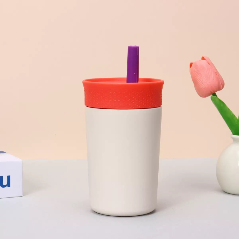 Noul termos mini din oțel inoxidabil pentru cafea, stilat, compact, cu pai, pentru birou