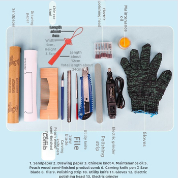 Σετ DIY με χτένα από ξύλο ροδακινιάς και καρφί μαλλιών – υλικά ημιτελούς κατασκευής