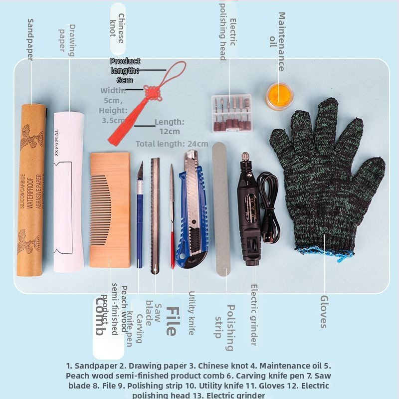 Σετ DIY με χτένα από ξύλο ροδακινιάς και καρφί μαλλιών – υλικά ημιτελούς κατασκευής