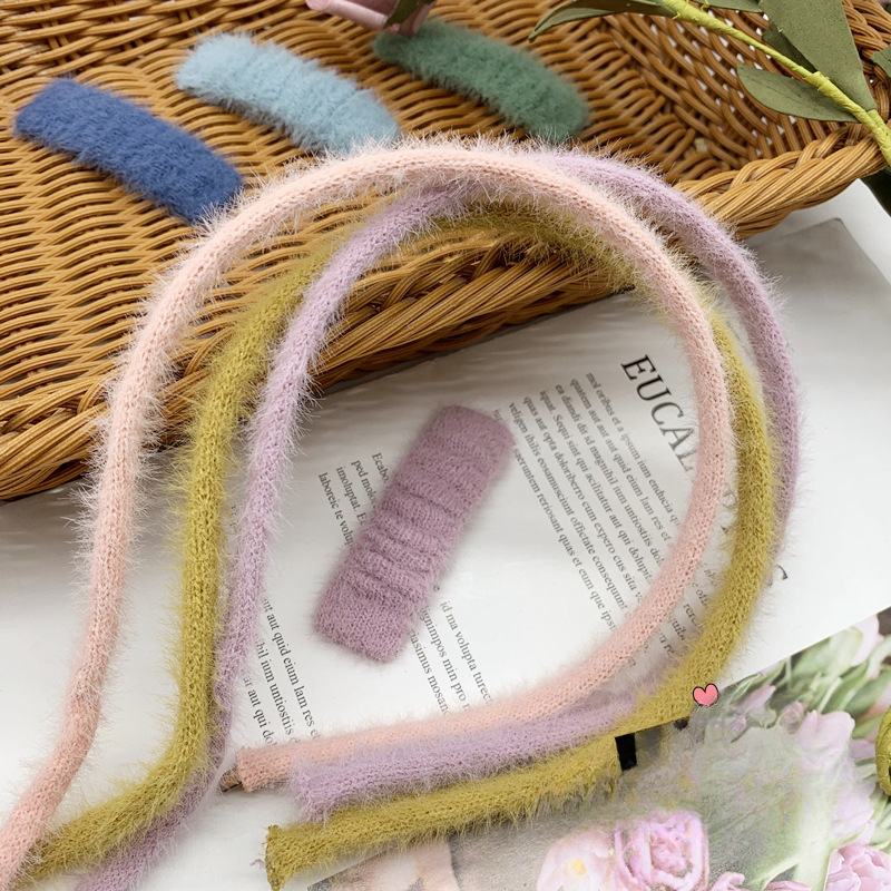 DIY set za kosu: plišani pleteni dvostruko slojeviti traka, za jesen-zimu, uključuje gumicu za kosu i klipse za kosu